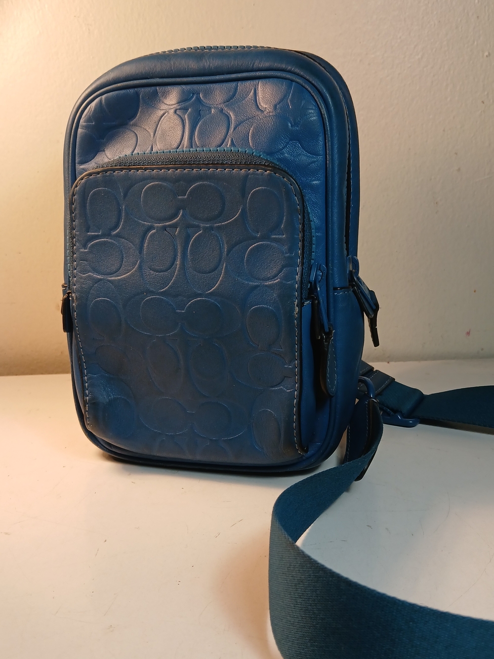 Coach Blue Embossed Leather Belt Bag